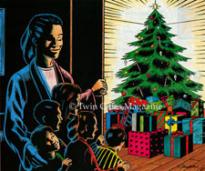 Family with Christmas tree
